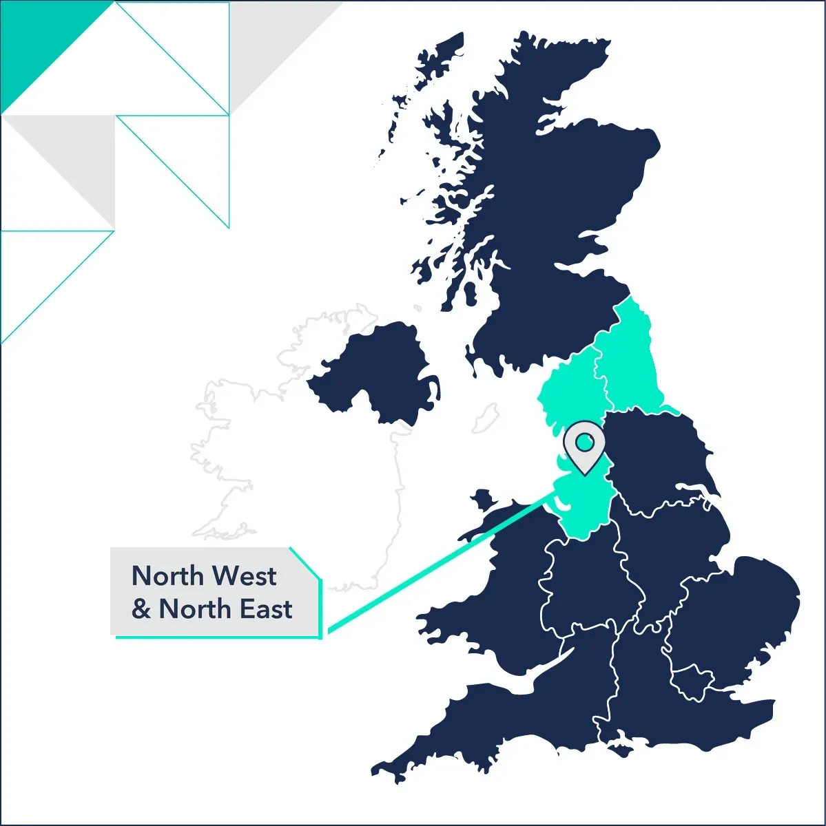 Map of England with the North West and North East highlighted