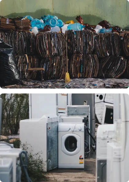 First image- A person wiping the dashboard of a car. Second Image - A person vacuuming the floor of a car  