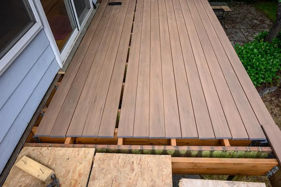Newly installed composite decking by Skyline Decks enhances outdoor living space with durability and style.