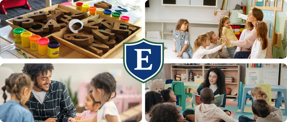 Collage of children and teachers in preschool