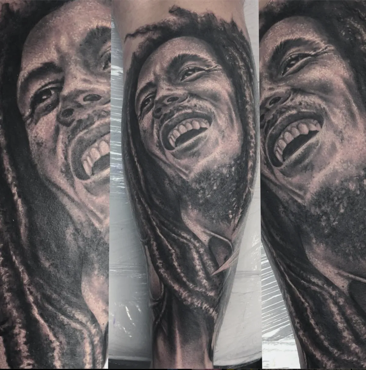 Large black and grey sleeve tattoo by Felipe Rapucci Waikato