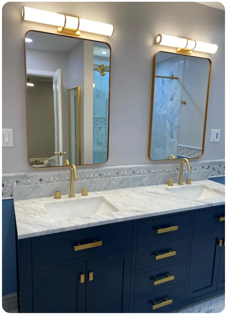 Modern bathroom remodel with vanities in Charlotte