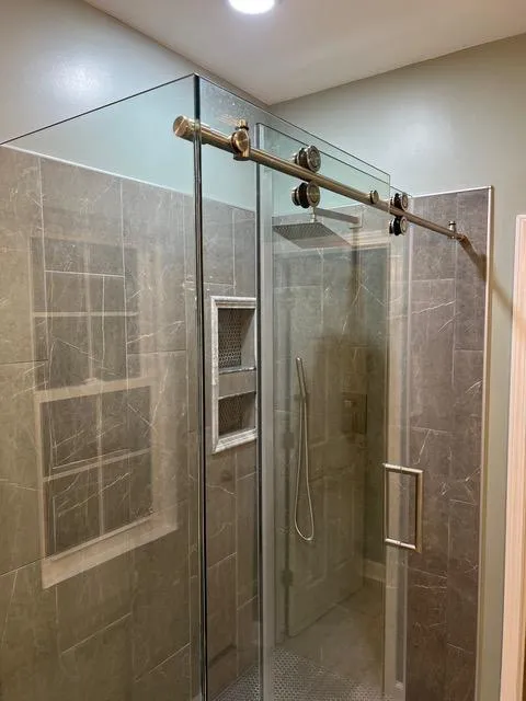 Double sink white vanity bathroom remodel in Charlotte