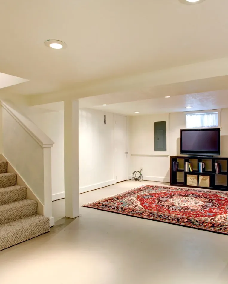 Finished basement in Cornelius featuring an entertainment space and clean finishes