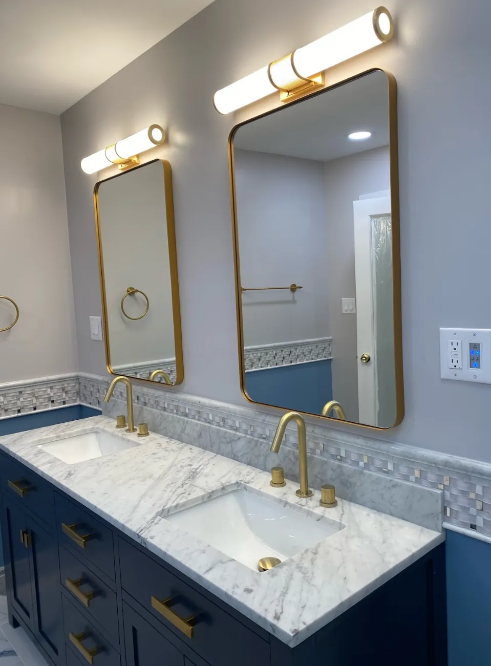 Master bathroom remodel in Cornelius featuring improved storage and a spacious shower layout