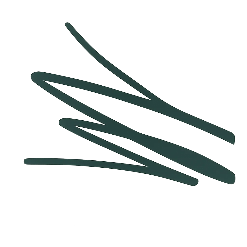 Dark green hand-drawn brushstroke graphic, decorative design element.