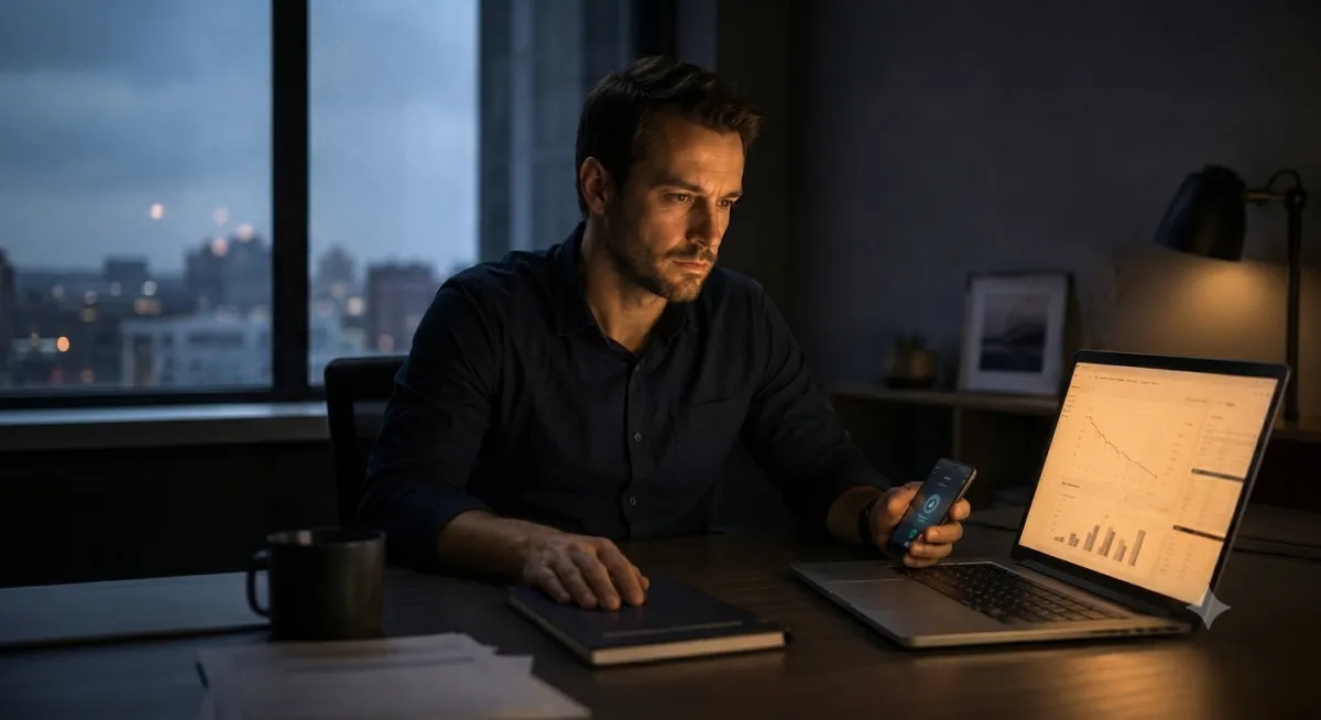 Sales professional staring at a declining sales chart on a laptop, trying to understand why they're losing deals without a clear answer