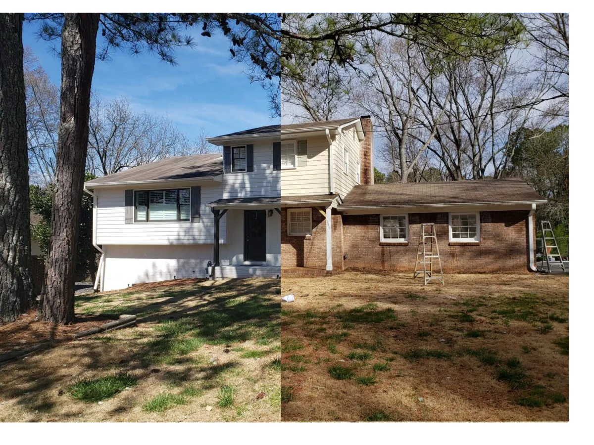 split level home exterior painting before and after by Earthly Matters in North Atlanta