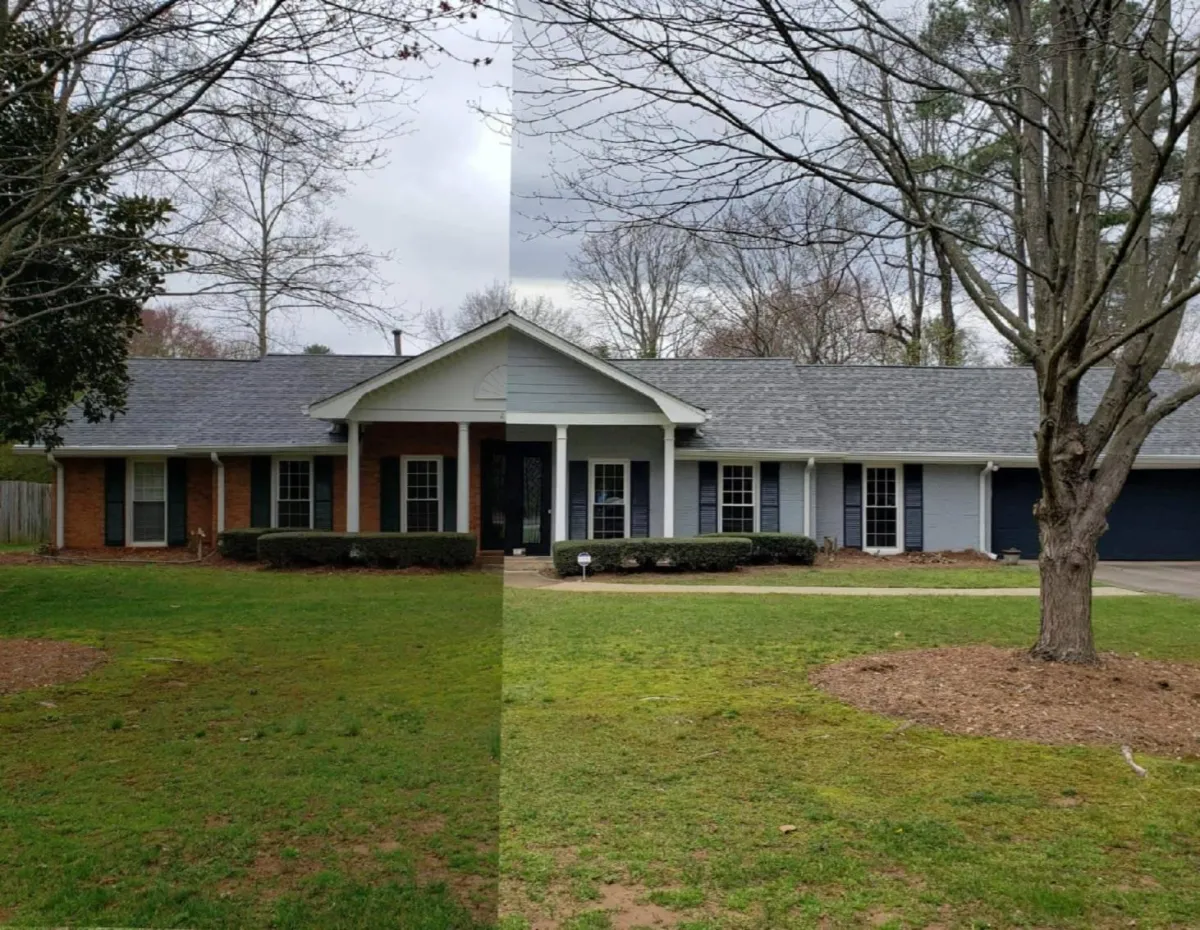 before and after ranch home exterior paint transformation in Roswell GA