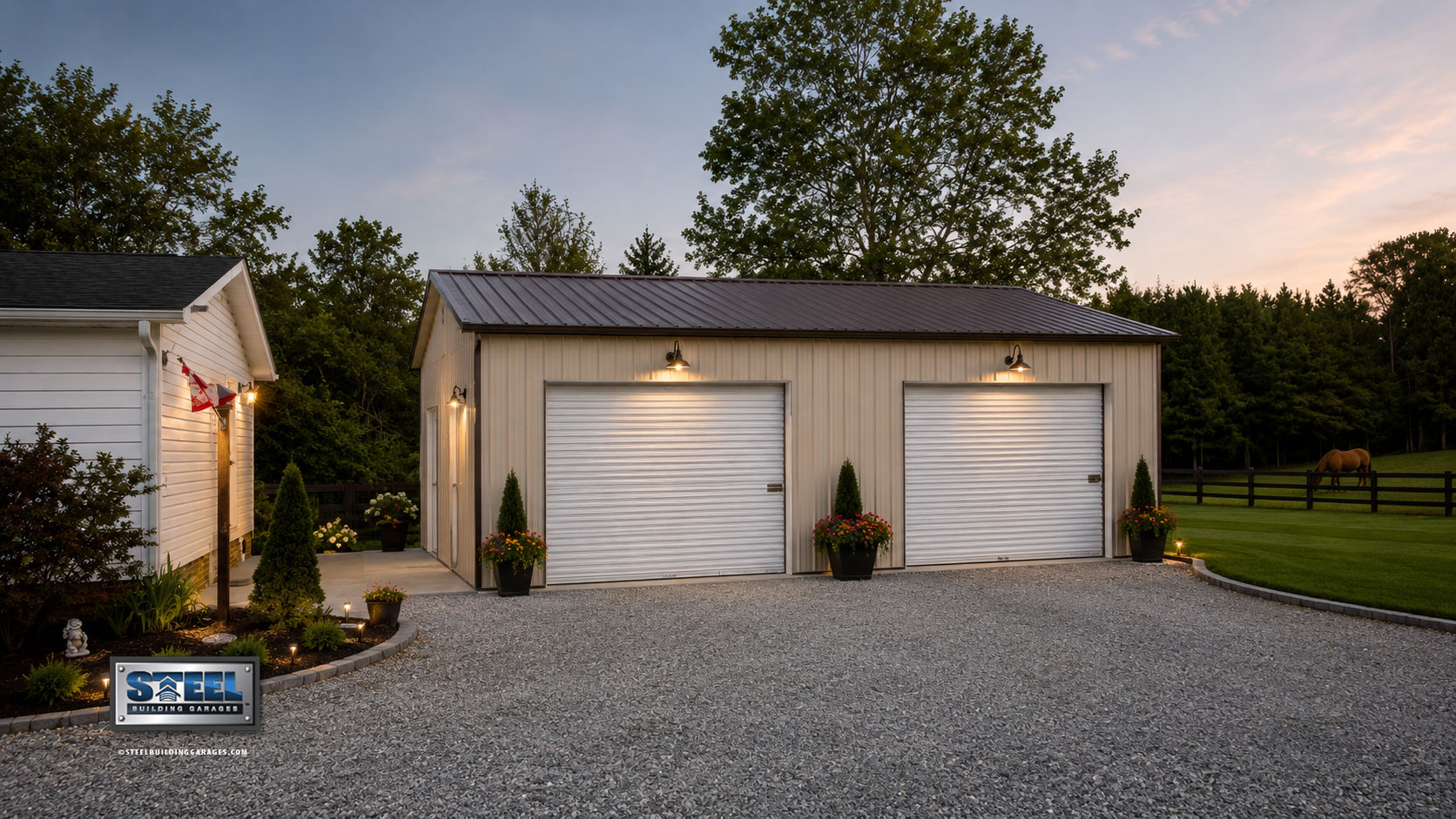 Large steel building interior view with structural metal frame and insulations on walls and ceiling.