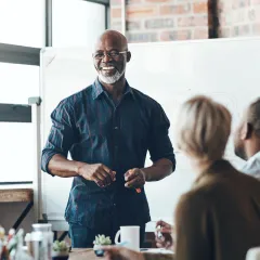 Woman presenting enthusiastically