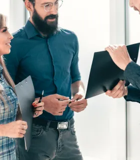 Man pointing at presentation