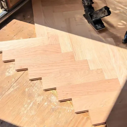 herringbone hardwood floor install in Skippack, PA