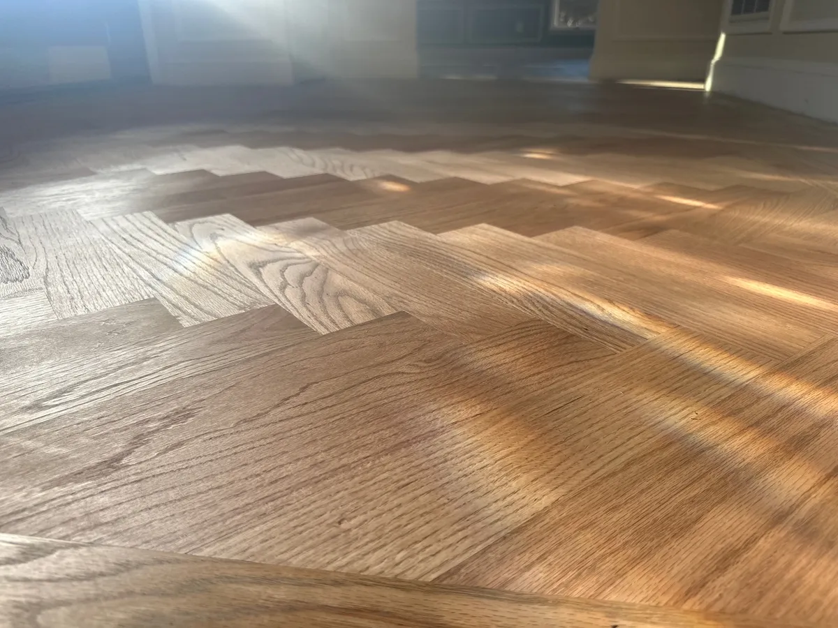 matte uv cured poly on harringbone in Sippack, Pa