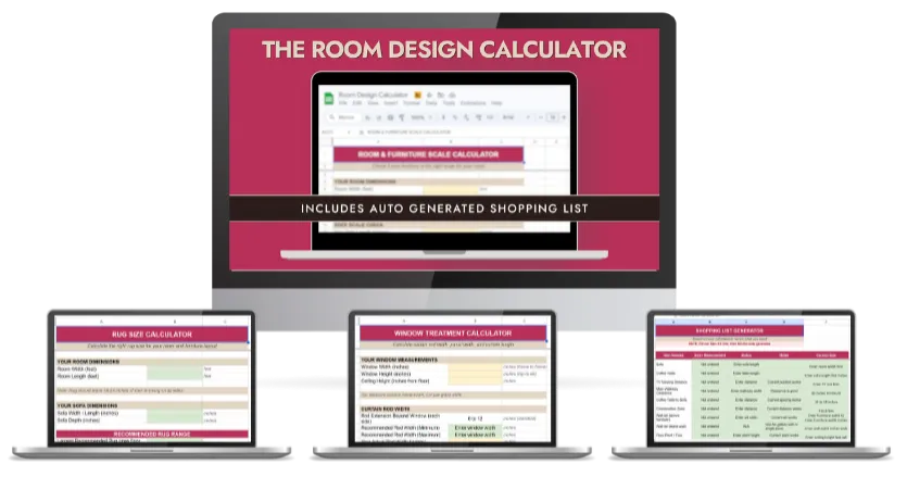 Laptops showing blurred images of inside the room design calculator