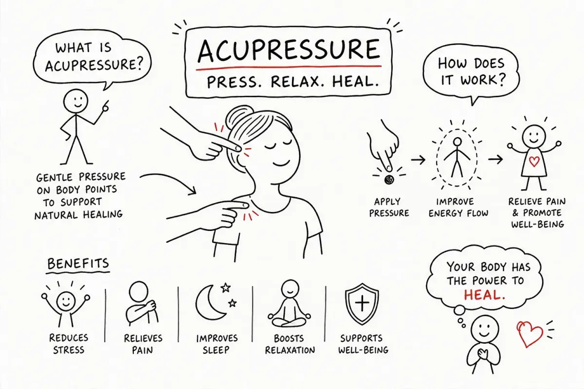 Image of woman learning what an acupressure massage is and how to use it to find relief and healing of her health