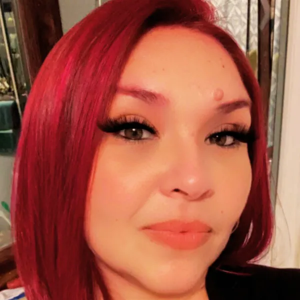 shiny red colored hair