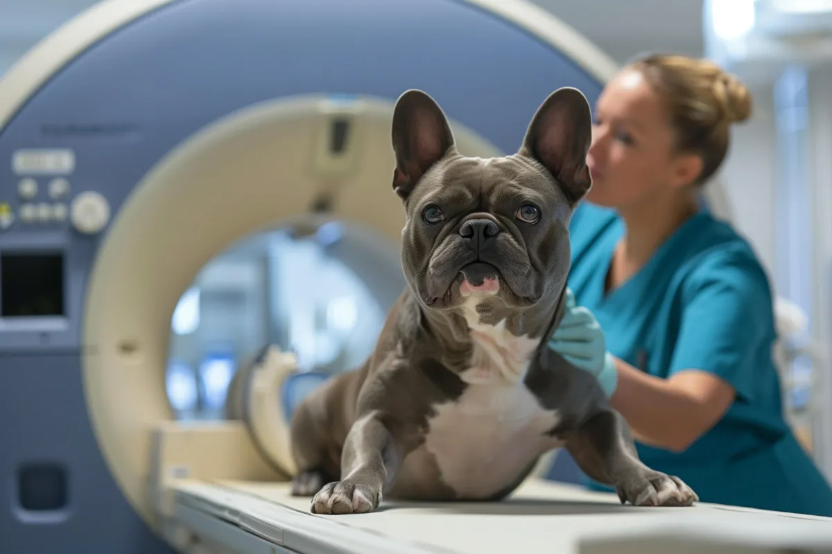 Frenchie in an MRI machine for BOAS or IVDD scan