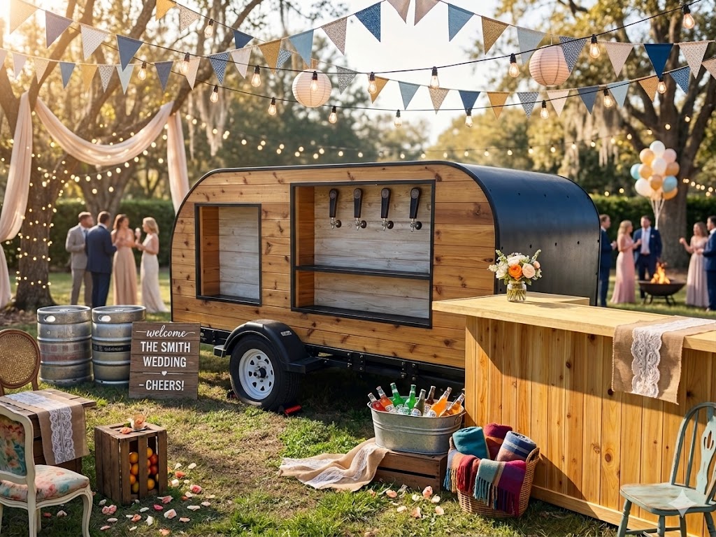Elegant wedding bar setup