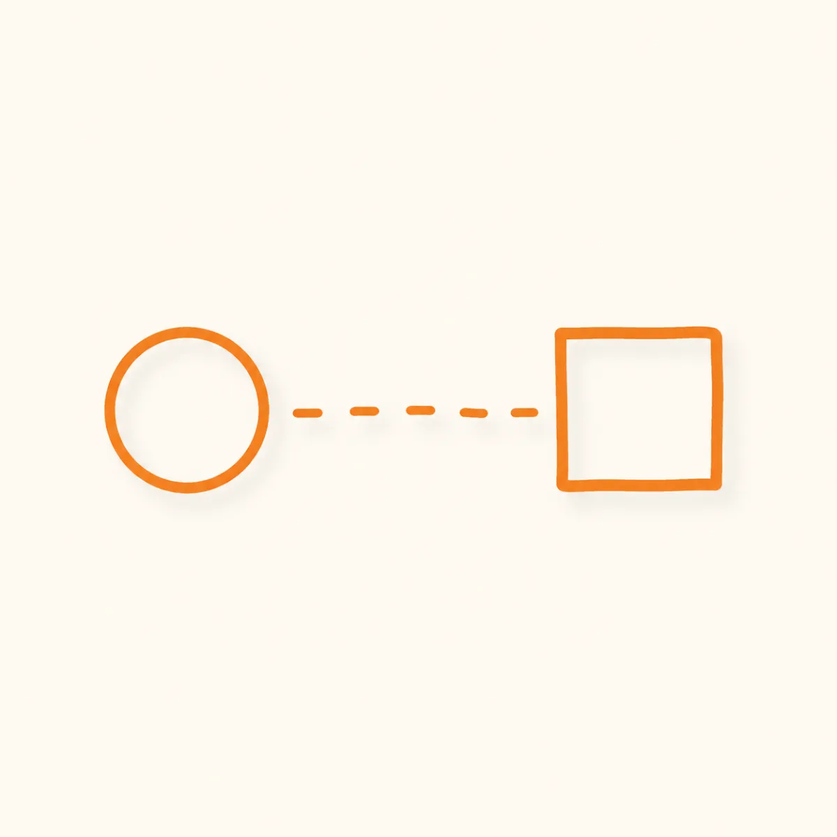 A circle and a rectangle connected by broken lines