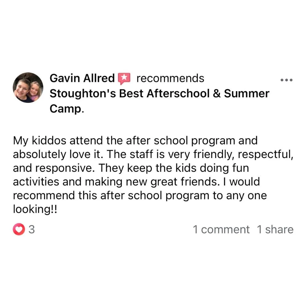 5 Star Review For Stoughton's Best After School and Summer Camp