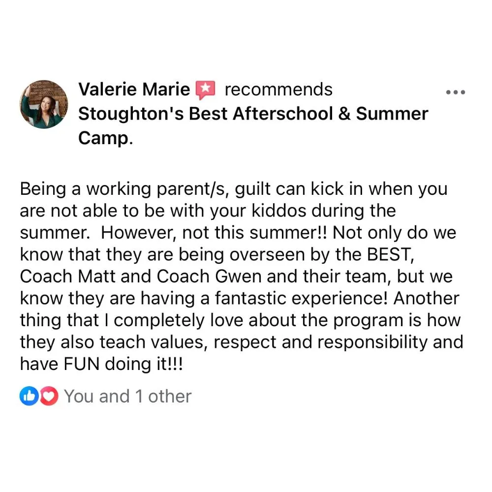 5 Star Review For Stoughton's Best After School and Summer Camp