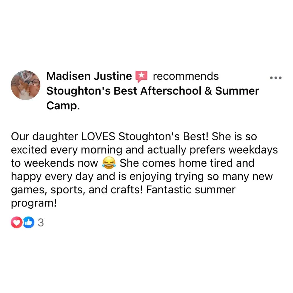 5 Star Reviews For Stoughton's Best After School and Summer Camp