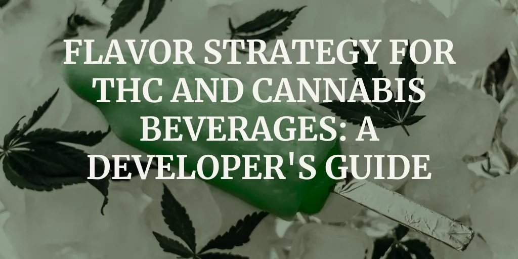 A developer reviewing cannabis beverage flavor samples in a lab setting with multiple prototype bottles