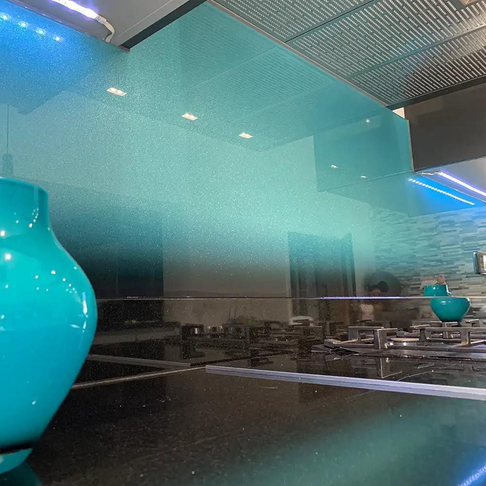 A custom 6mm gradient printed glass splashback in a kitchen | Creoglass