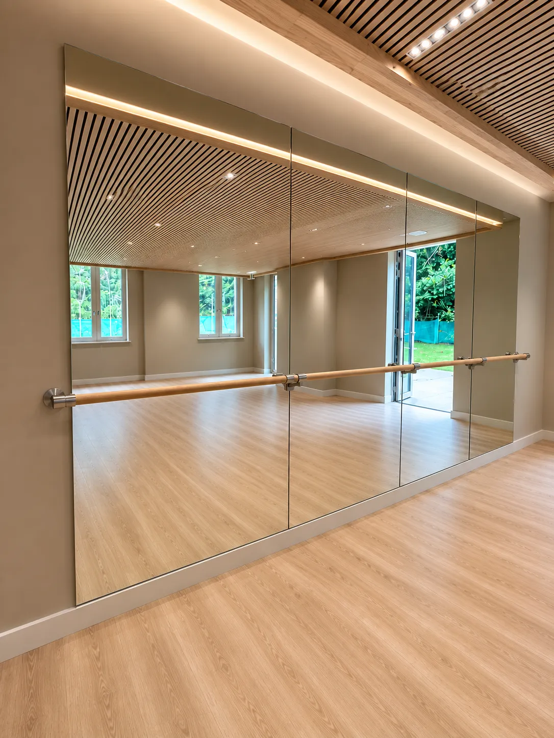 Professional large-format mirror installation.