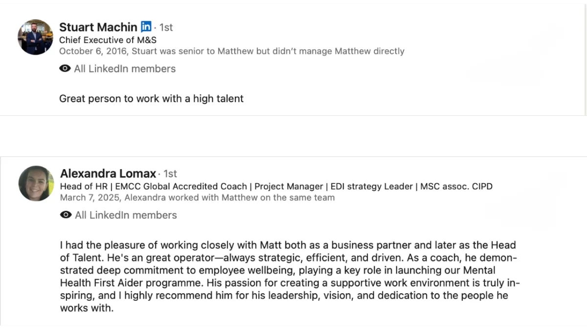 Linkedin Recommendations screenshots