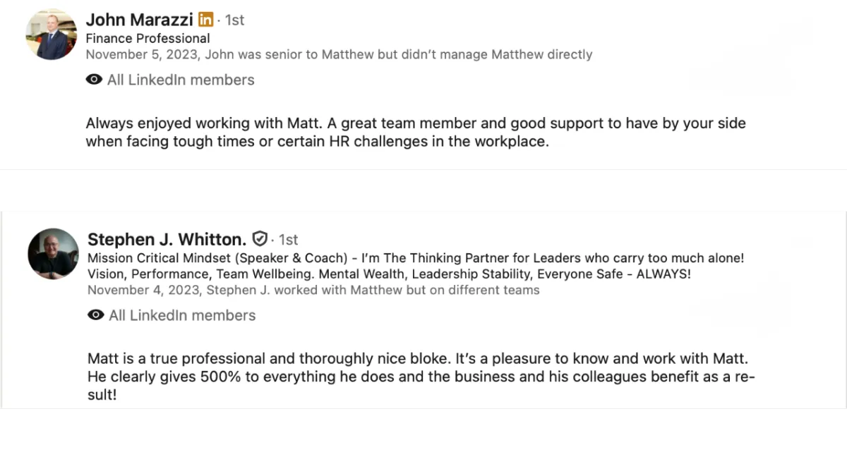 Linkedin Recommendtions screenshots