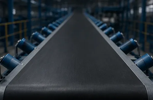 Flat PVC conveyor belt system in a warehouse