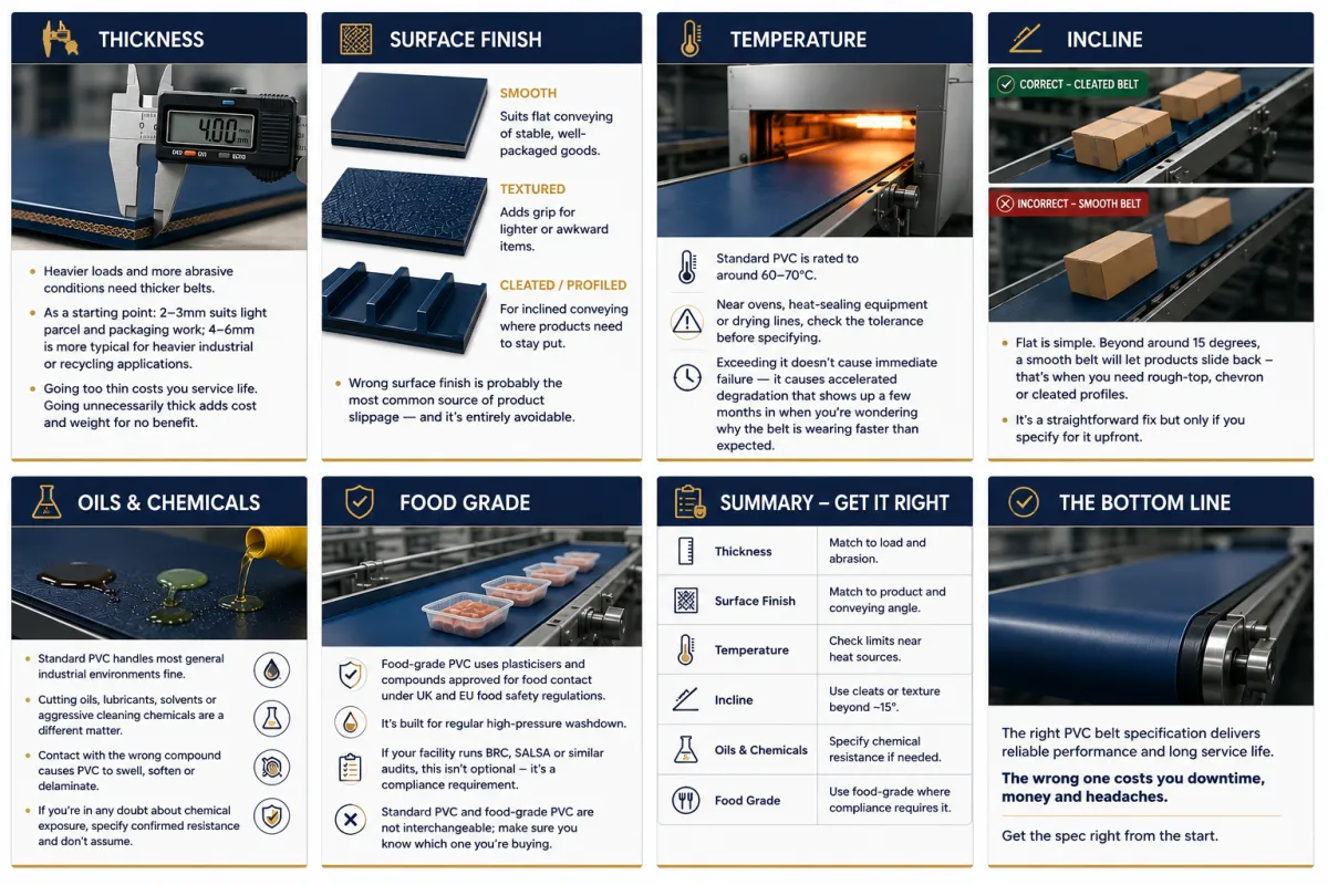 Guide showing how to choose the correct PVC conveyor belt specification