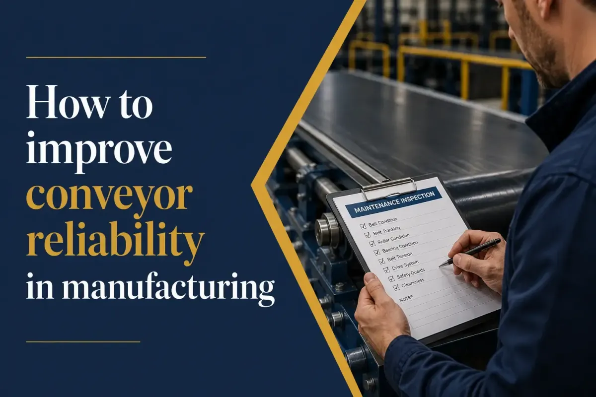 A technician completing a conveyor maintenance inspection checklist on a clipboard — how to improve conveyor reliability in manufacturing