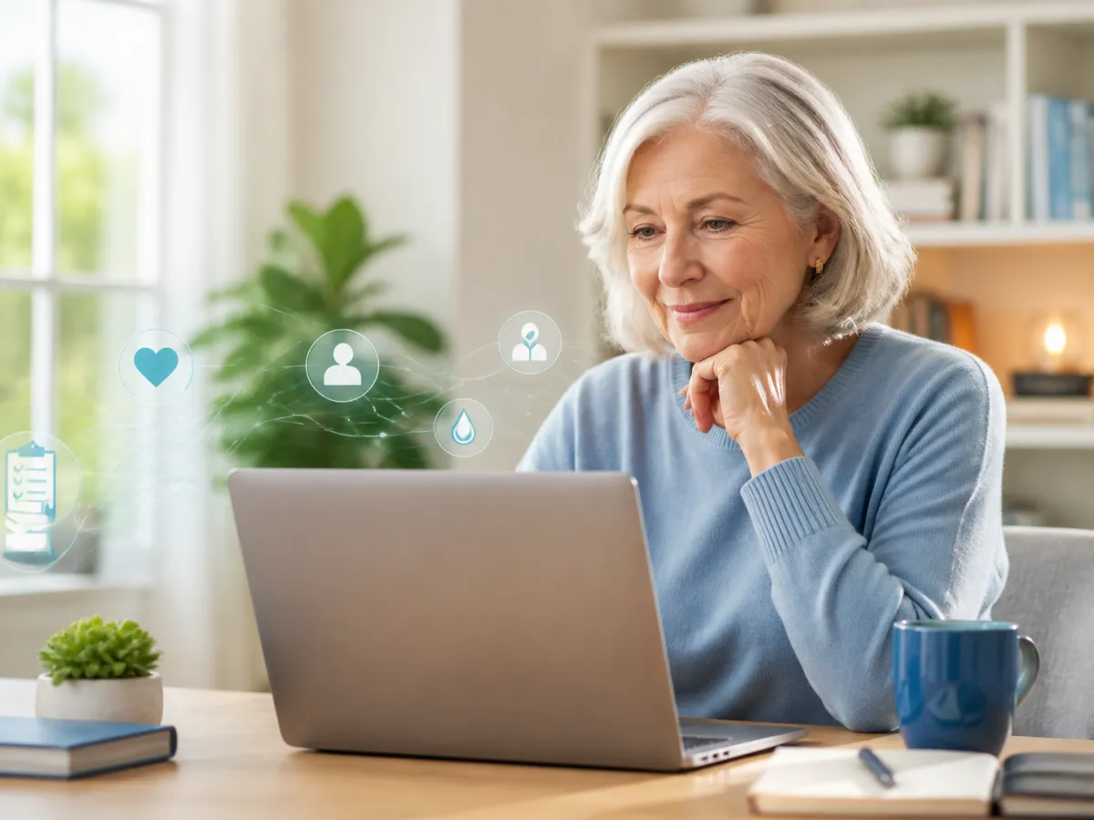 An older adult exploring information on a laptop