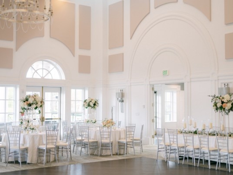 River Run Grand Ballroom head table with cascading florals