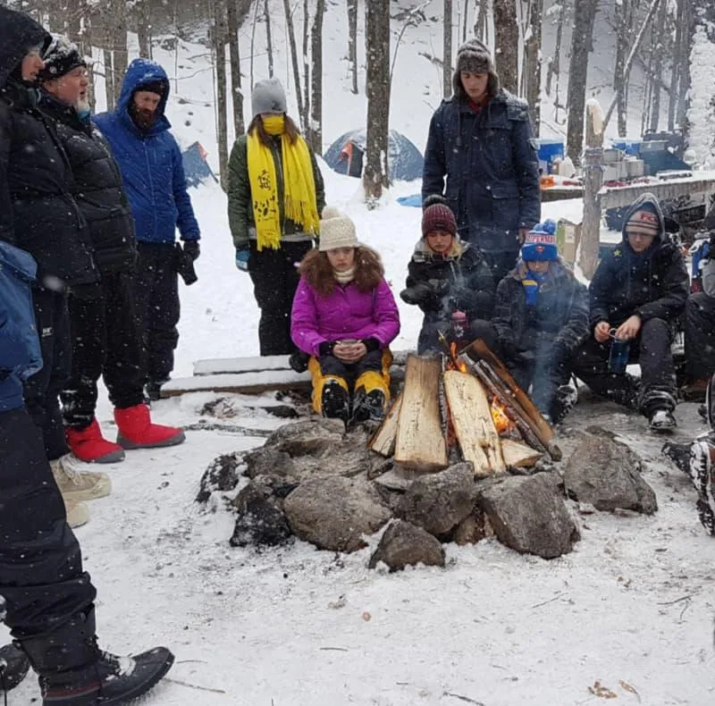 Winter camping with a winter high school outdoor education class.