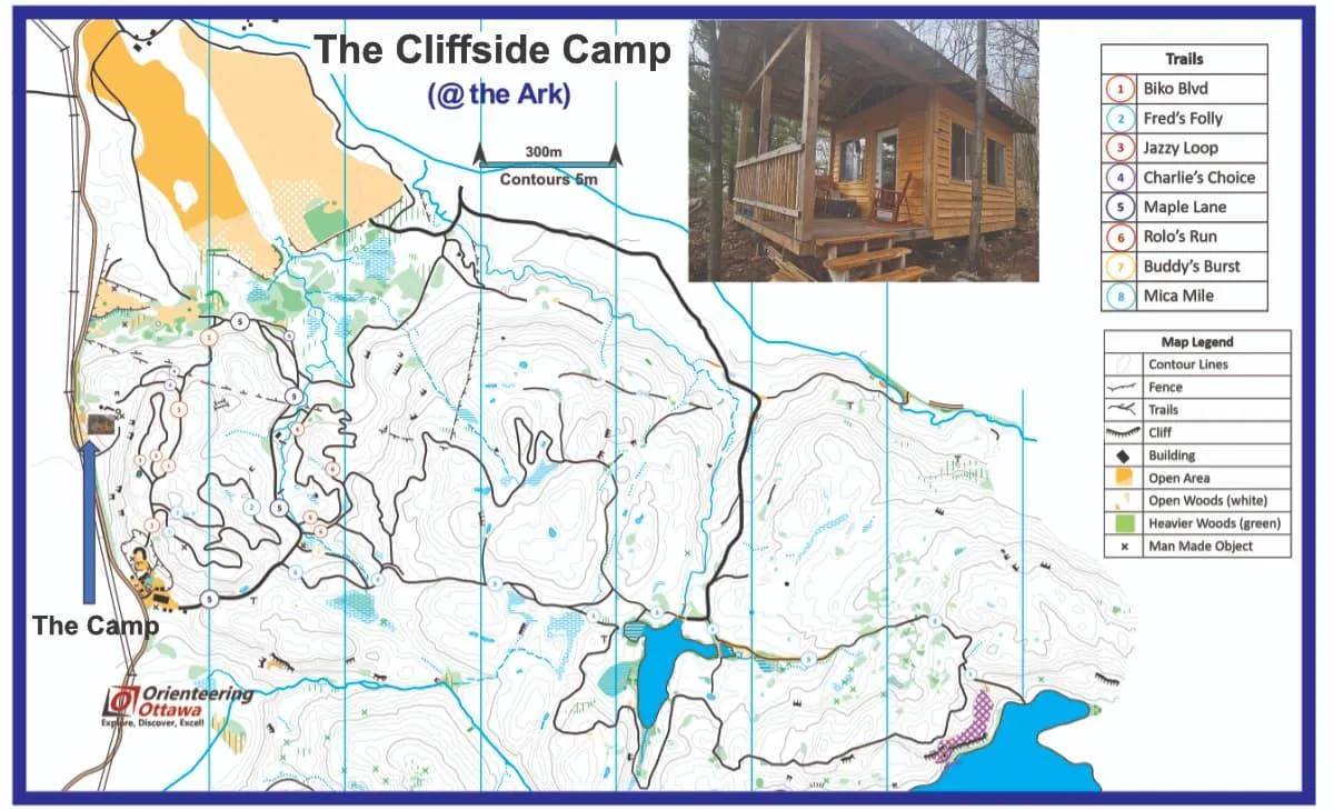 Trails and lakes map of the Cliffside Camp