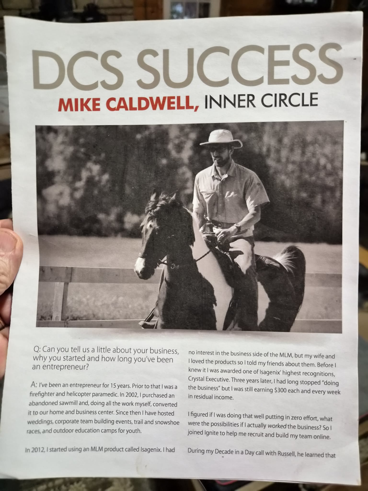 ClickFunnels Inner Circle newsletter featuring Mike Caldwell in a published success story case study