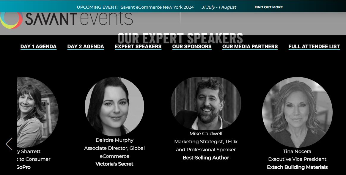 Screenshot of the Savant Events website listing Mike Caldwell as an expert speaker