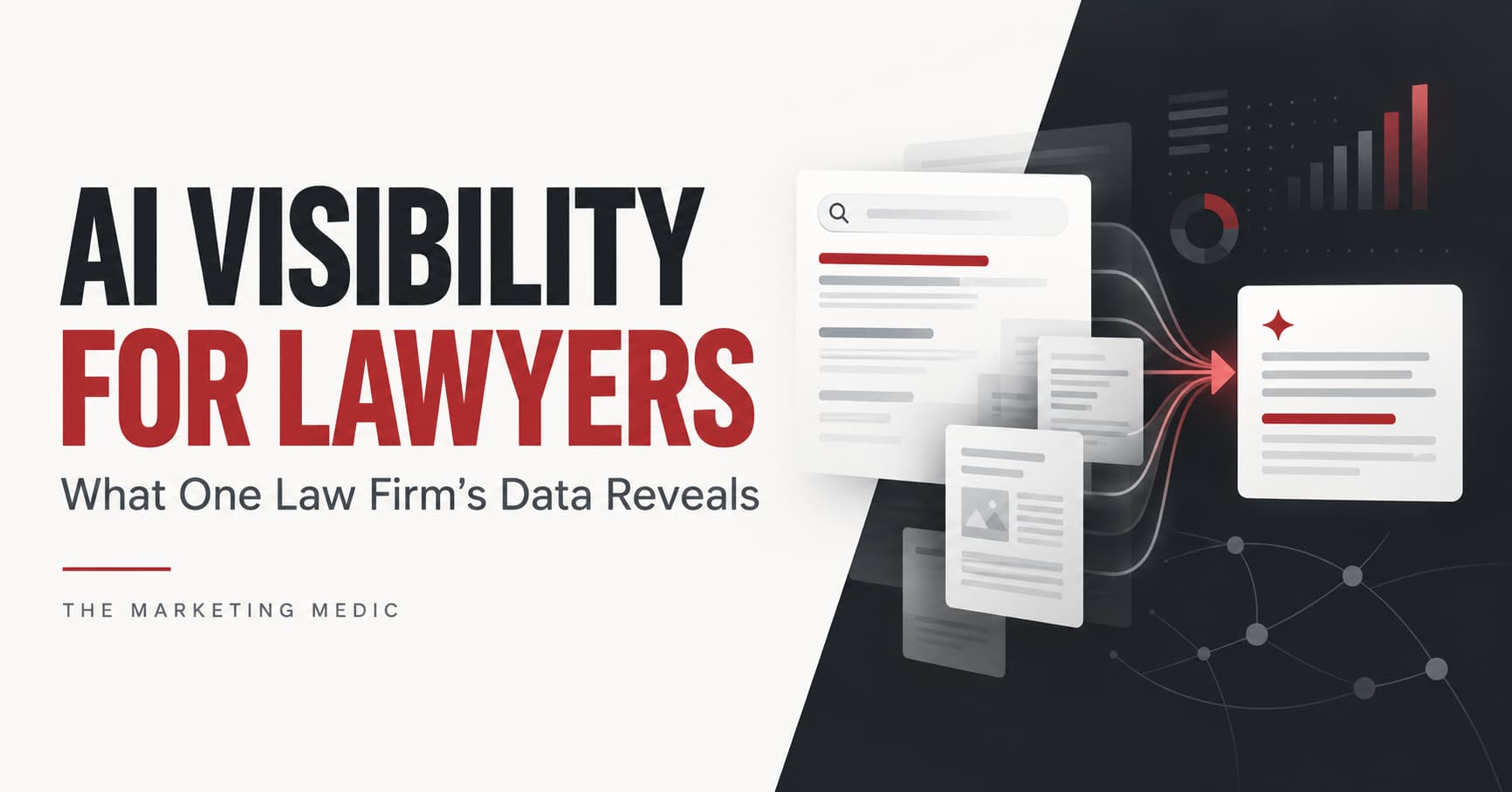 AI Visibility for Lawyers case study showing legal website data flowing from Google search and analytics into AI-generated results.
