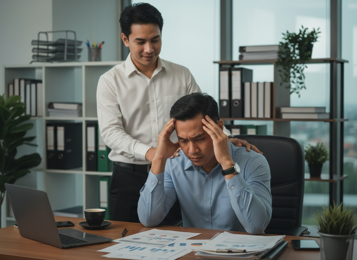 A diverse group of entrepreneurs engaged in a collaborative workshop, with a facilitator guiding a brainstorming session. The setting is a modern, sunlit conference room with whiteboards and post-it notes, capturing active participation and focused energy.