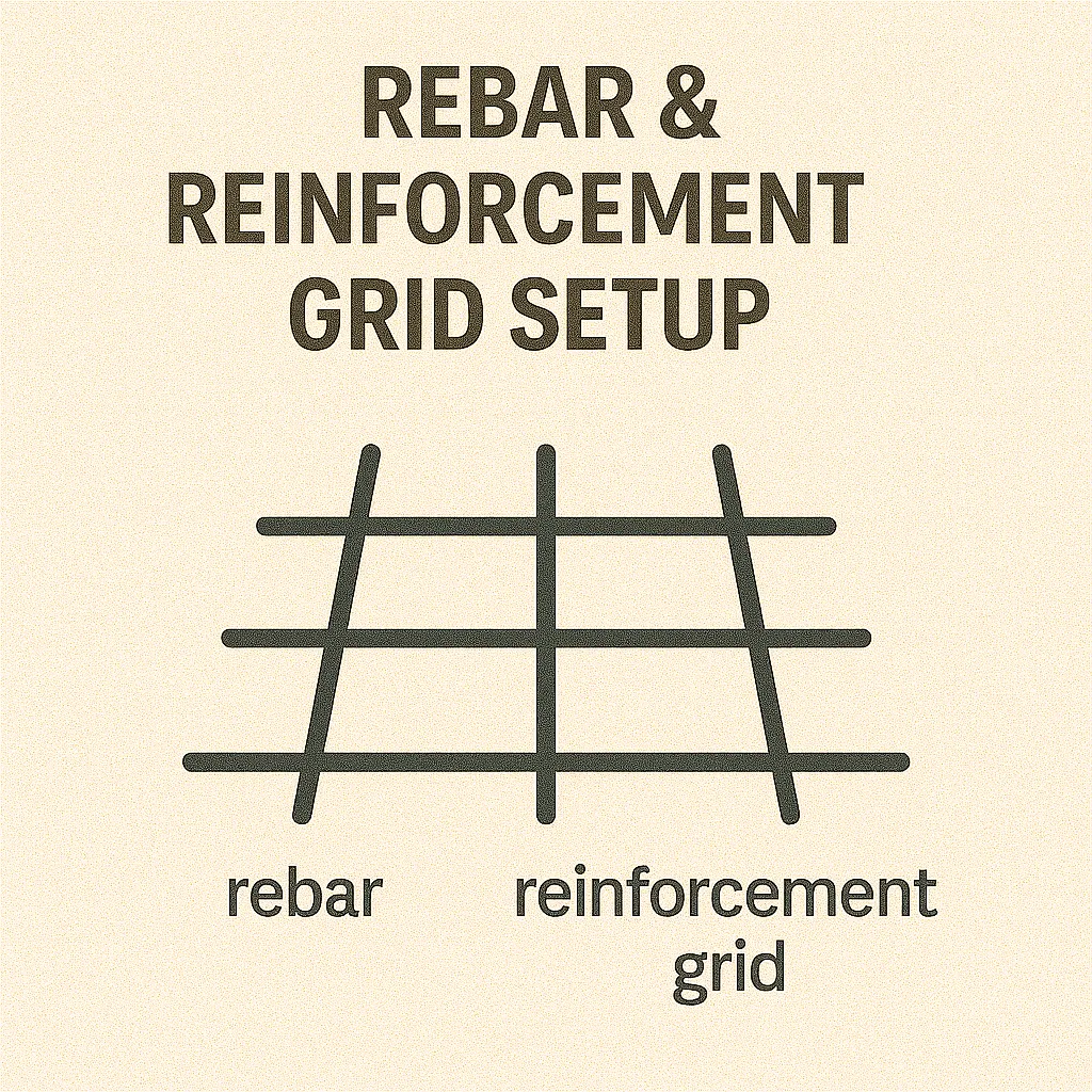 Diagram of a rebar grid layout for reinforcing concrete before pouring.