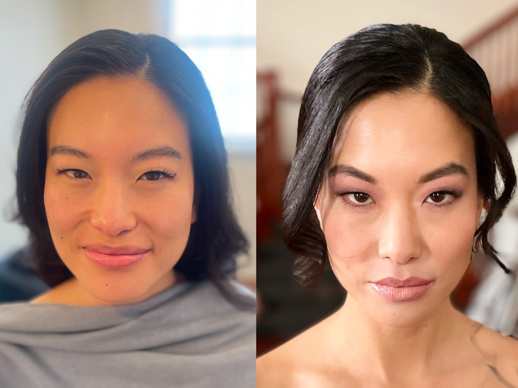 Asian Brid with soft smokey eye and smooth bridal bun done by Angel pink beauty