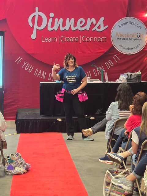 Angel Pink beauty teaching at pinners conference about nano brows, permanent makeup, lipblushing, and permanent eyeliner