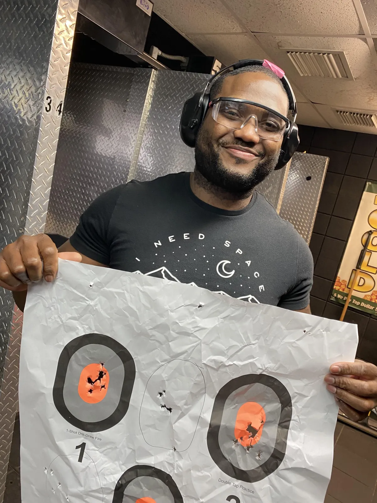 confident firearm student with super target