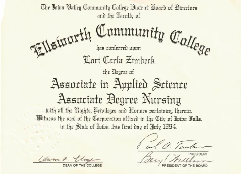 Associates in Applied Science/Associates Degree in Nursing from Ellsworth Community College for Lori Carla Smith 