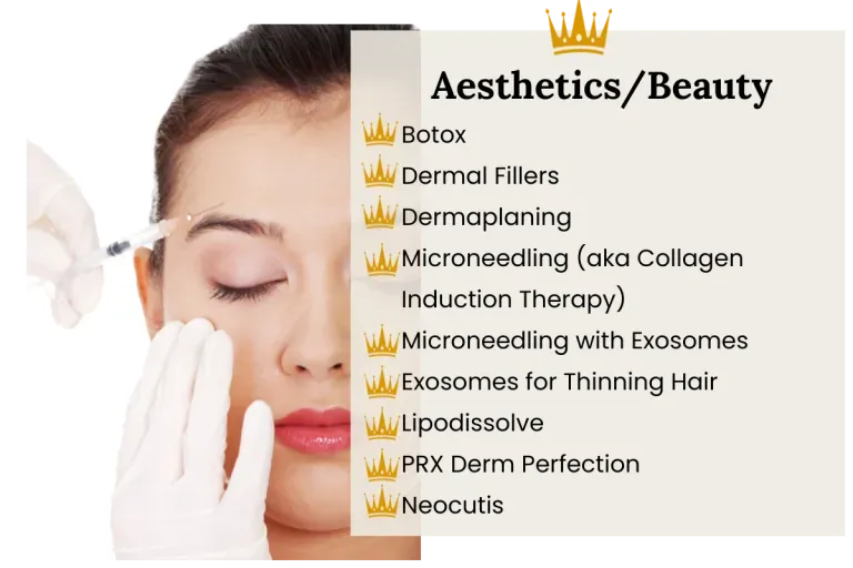 Aesthetics/beauty Services including Botox, Fillers, Dermaplan, microneedling, exosomes, lipo-dissolve (fat dissolve), PRX Derm Perfexion, Neocutis and Redlight therapy in Silsbee, Texas and Vidor, Texs