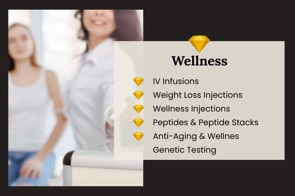 Wellness service infusions, weight loss injections, peptides, peptide stacks, vitamins